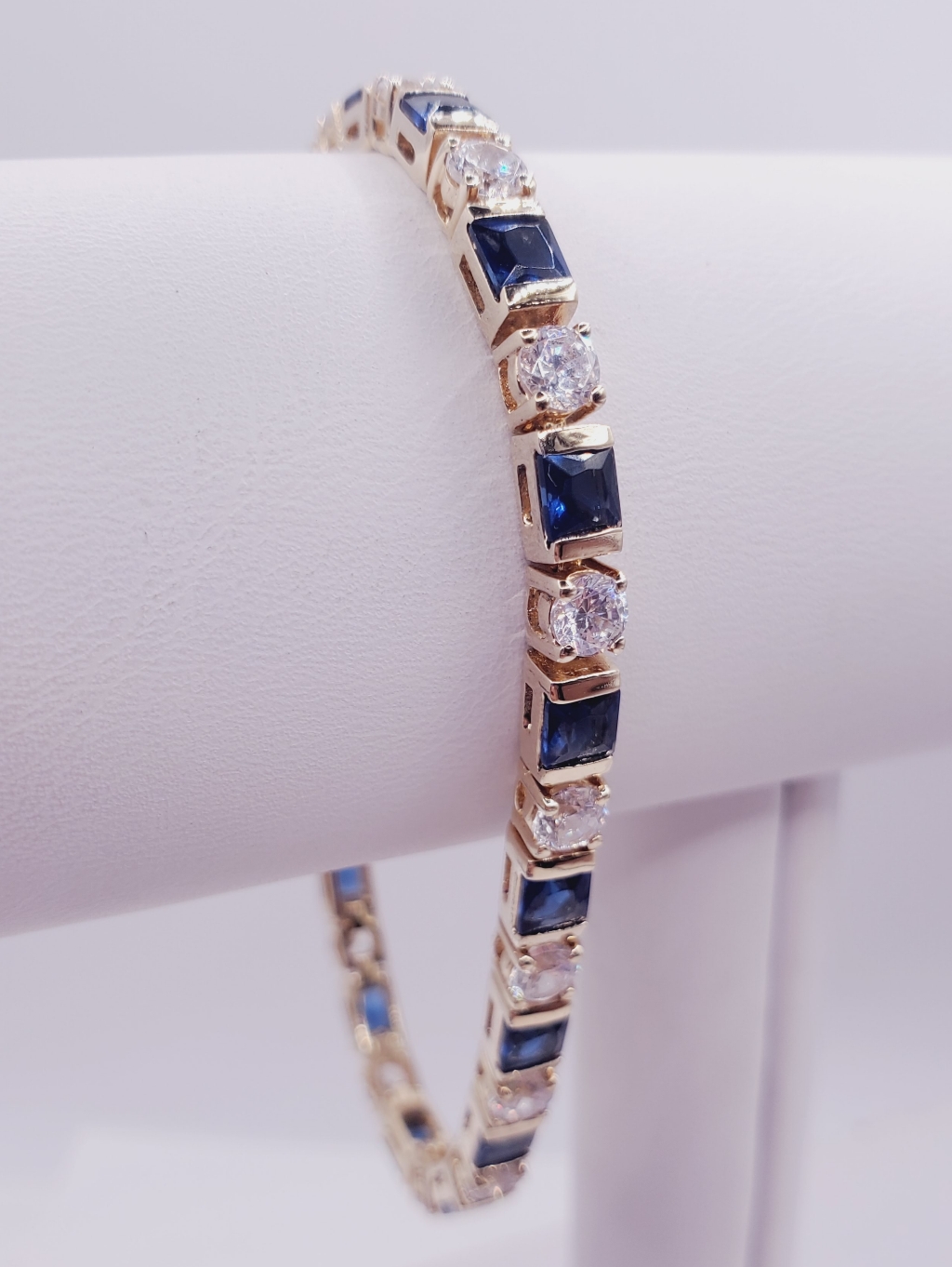 Yellow Gold - 925 Sterling Silver Blue Sapphire Tennis Bracelet